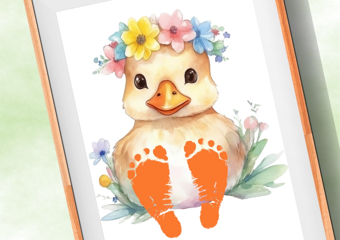 Watercolor Duckling With Flower Crown Footprint Keepsake Poster - Image 4