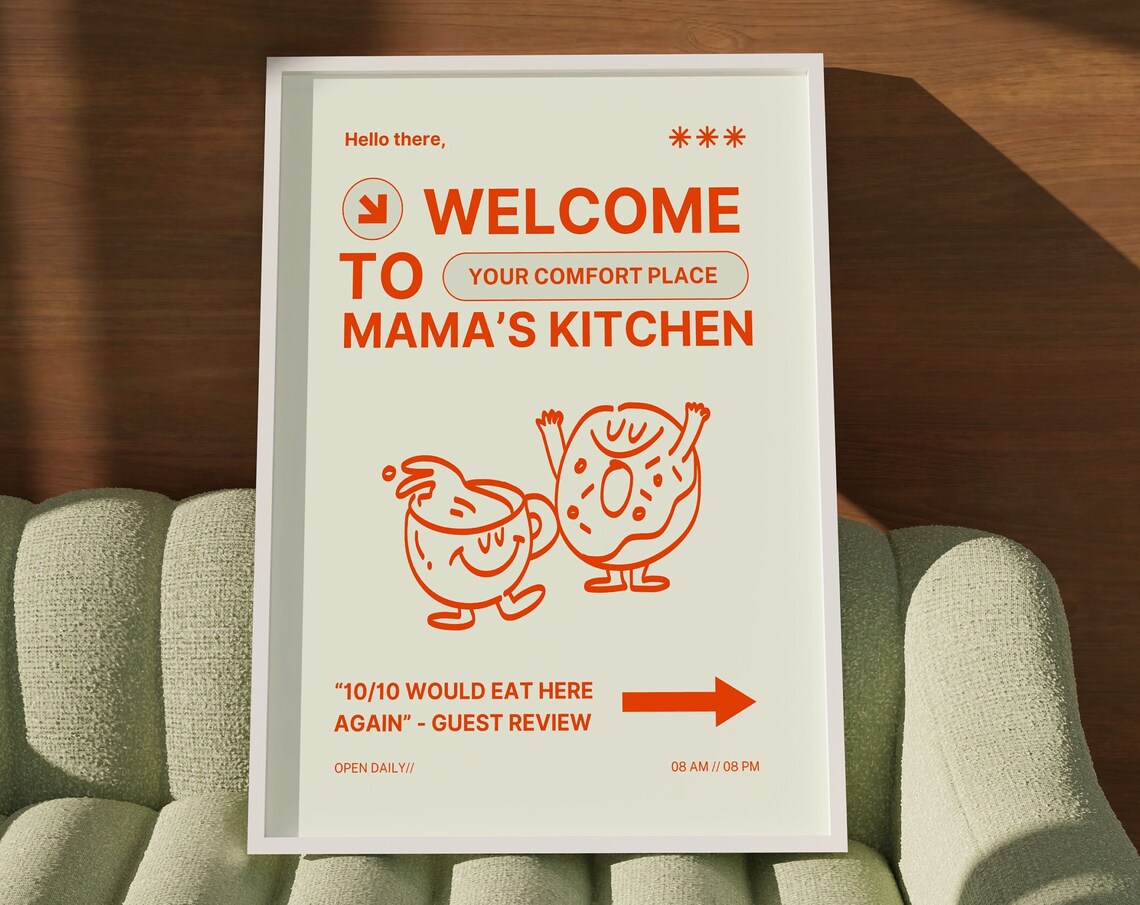Funny Welcome To Mama's Kitchen Retro Comfort Place Cafe Poster