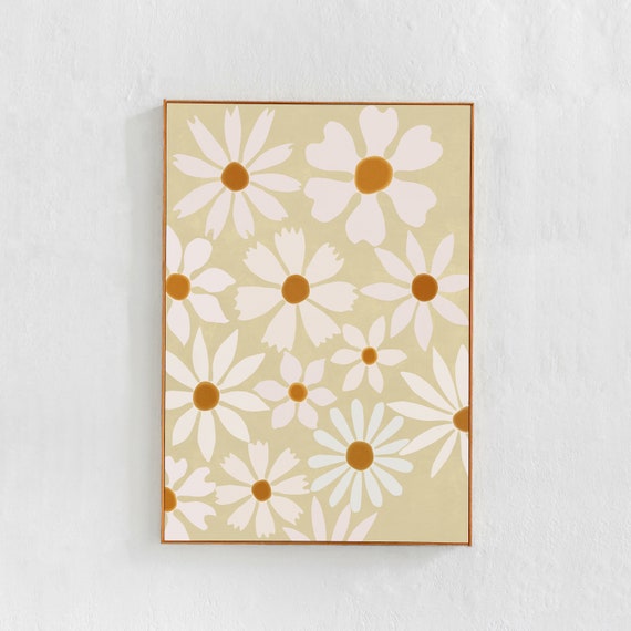 Daisies Cottagecore Boho Art Print, Neutral Tones
