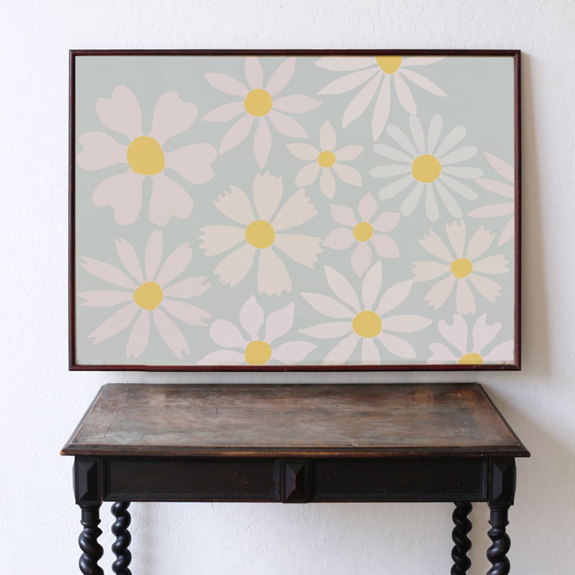 Daisies, Scandi Boho Art Print in Pastel Light Blue - Image 2
