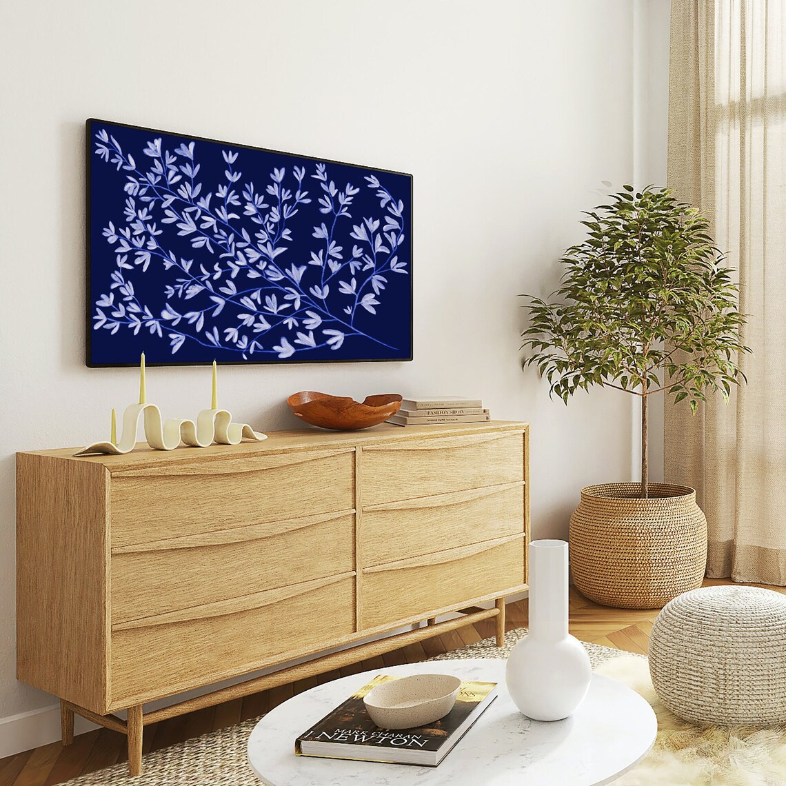 Boho Blue Floral Botanical Wall Art Poster Print - Image 3