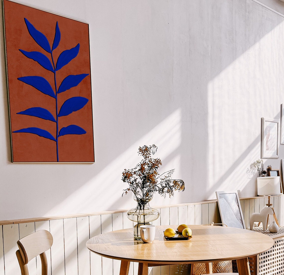 Blue and Orange Botanical Poster, Eclectic Art Print - Image 2