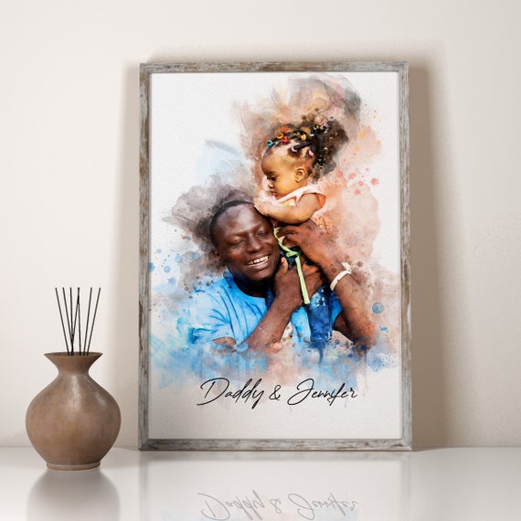 Personalized Fathers Day Print Watercolor Father Daughter Art Gift From Wife Dad Gift First Fathers Day Gift Wall Art Birthday Gift