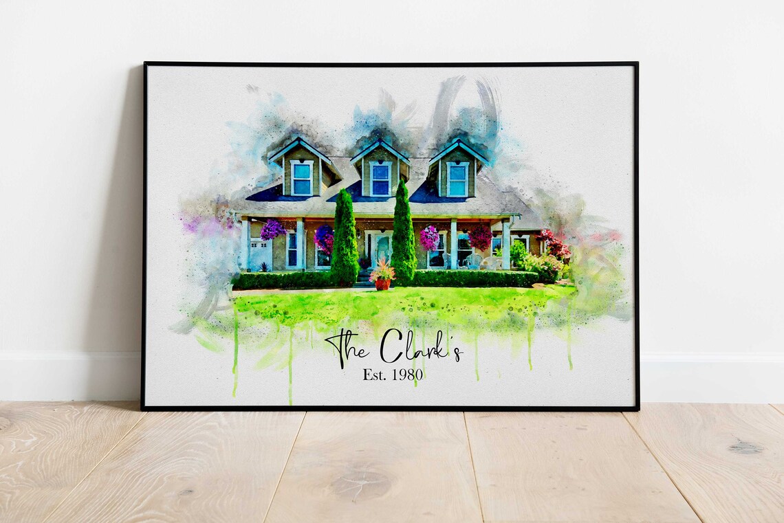 Red Barn Style House Watercolor Childhood Home Wisconsin Memory Poster - Image 2