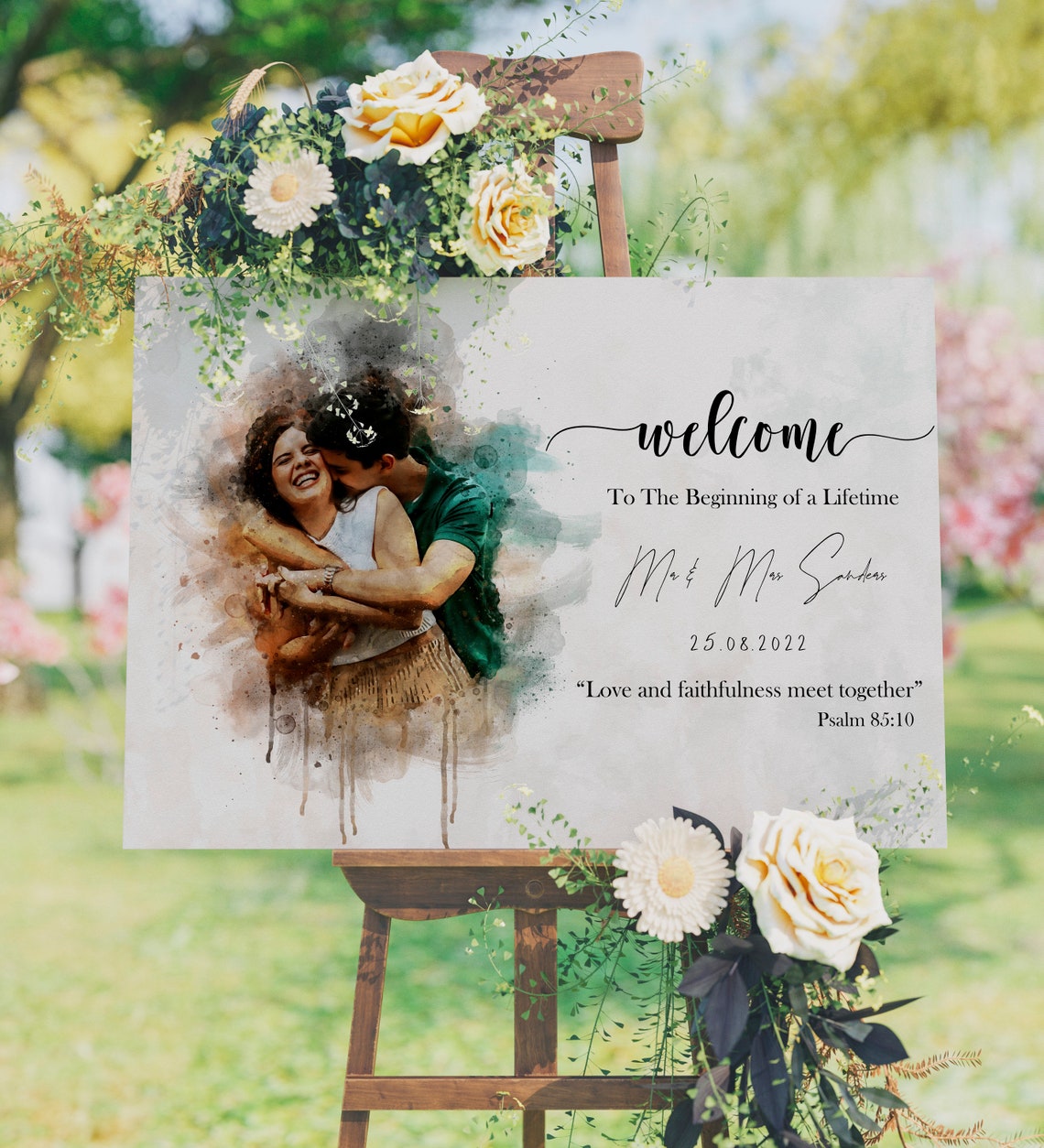 Wedding Couple Watercolour Portrait Mr Mrs Jacksons Date Poster - Image 3