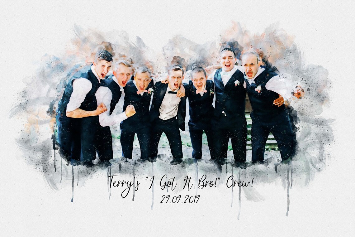 Four Groomsmen Laughing Watercolor Wedding Party Best Men Gift Poster - Image 2