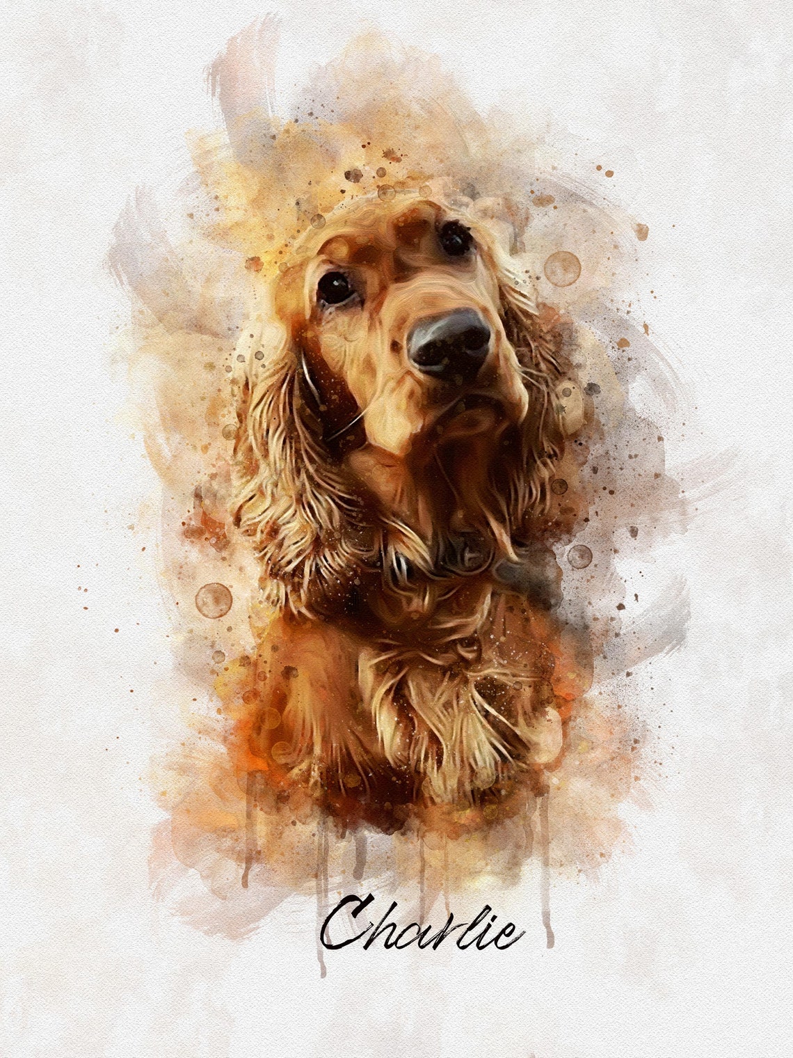 Watercolor Golden Cocker Spaniel Portrait Custom Pet Name Poster - Image 4