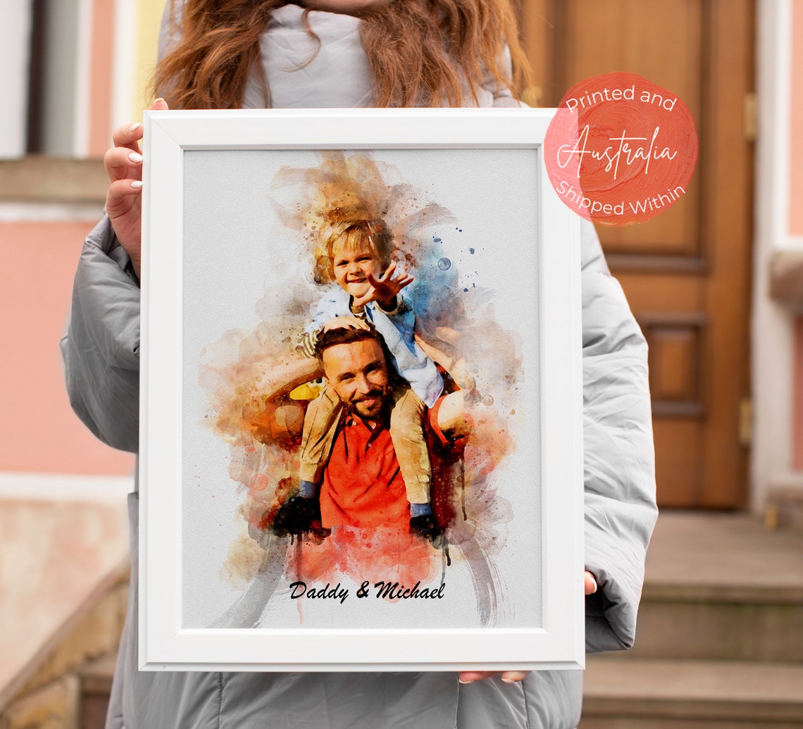 Personalised Fathers Day Gifts From Wife Daughter Custom Dad Print Painting From Photo Family Illustration Portrait Gift For Fatherhim - Image 2