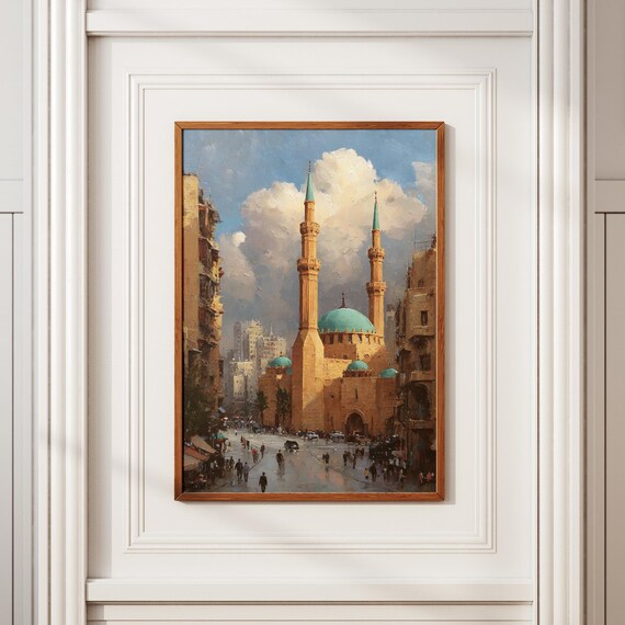 Beirut Mohammad Alamin Mosque Art Print Lebanon Islamic Architecture Wall Cityscape Travel Painting Middle East Decor