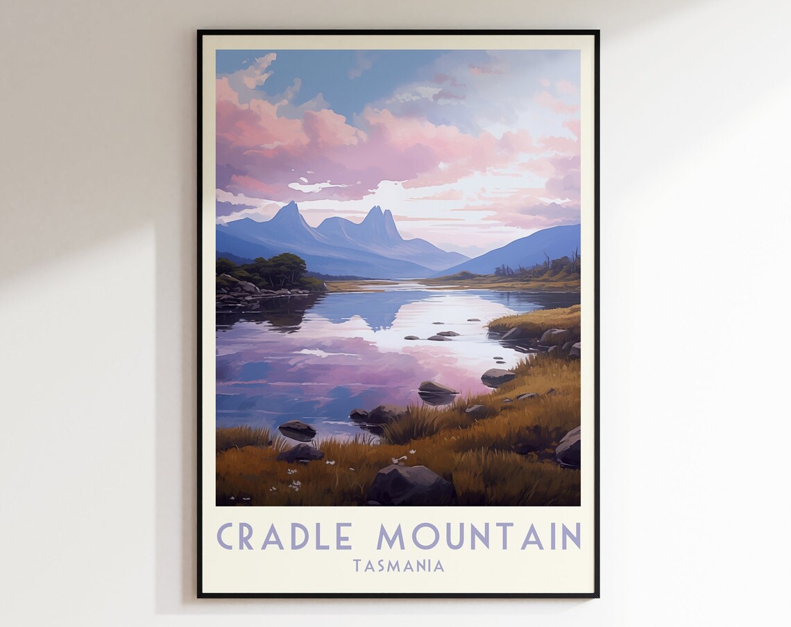 Cradle Mountain Tasmania Pink Sunset Over Mirror Lake Poster