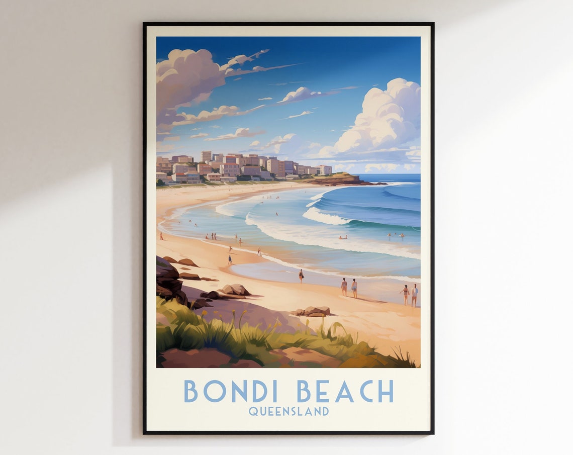Bondi Beach Queensland Ocean Waves On A Sunny Day Travel Poster