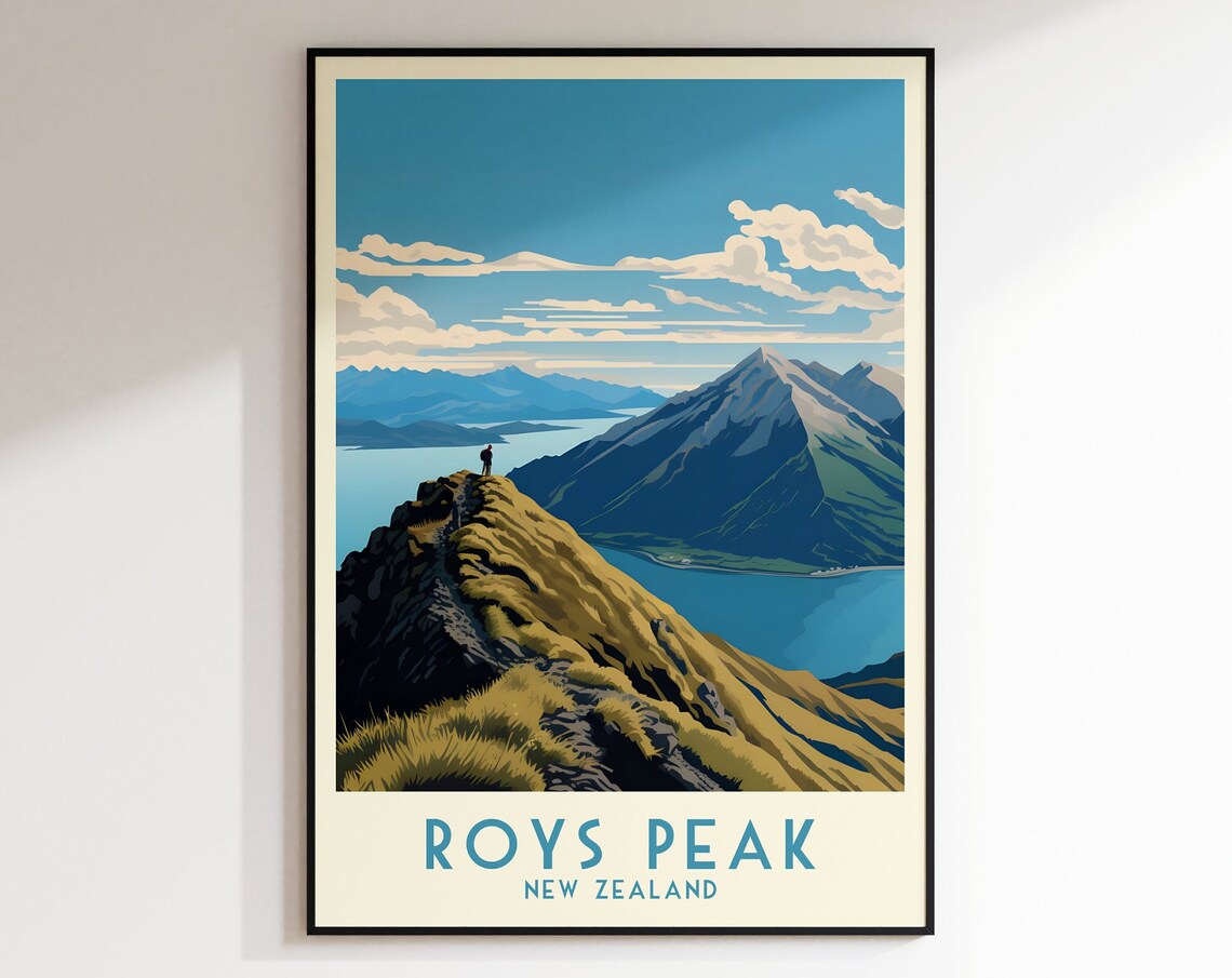 Roys Peak New Zealand Ridge Hiker Summit Lake Panorama Poster