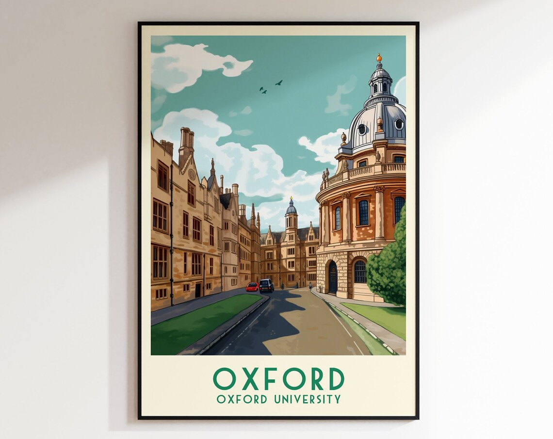 Oxford England Oxford University Dome Street Retro Travel Poster Art