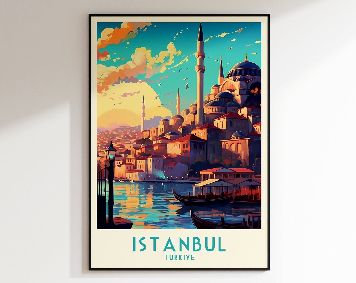 Istanbul Mosque Golden Sunset Vintage Turkiye Travel Poster Art - Image 4