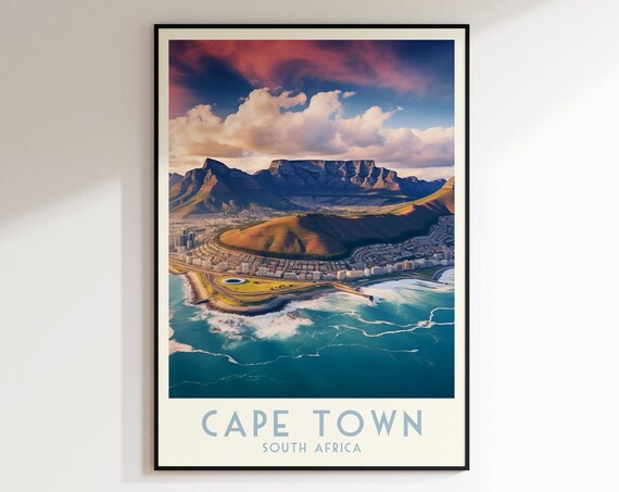 Cape Town Travel Print South Africa Print Home Decor Retro Wall Art Wedding Gift Birthday Gift Print Cape Town Poster