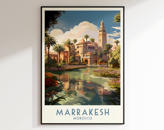 Marrakesh Travel Print Morocco Poster Home Decor Retro Wall Art Wedding Gift Birthday Gift Print Marrakesh Poster