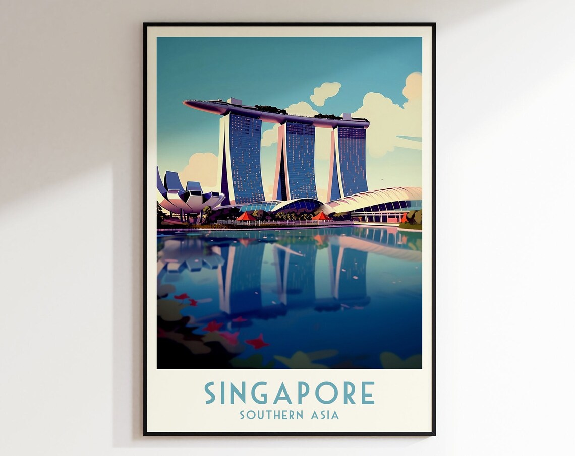 Singapore Marina Bay Sands Daytime Skyline Vintage Travel Poster