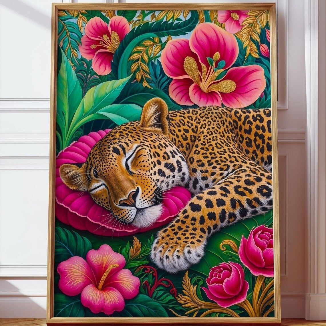 Leopard Sleeping, Boho Botanical Maximalist Art Print - Image 4