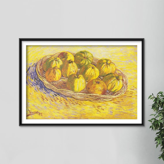 Vincent Van Gogh Still Life With Apple Basket 1887 Art Print Painting Poster Wall Decor Goff Bowl Of Fruit Yellow