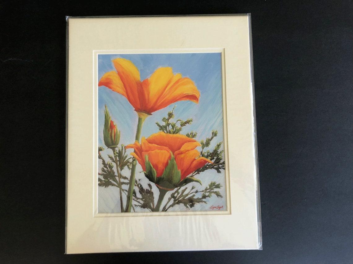 California Poppy 11x14 Matted Print Poppy Art Poppies On Poppy Wall Art California Poppy Prints Poppy Art Print California Poppy - Image 2