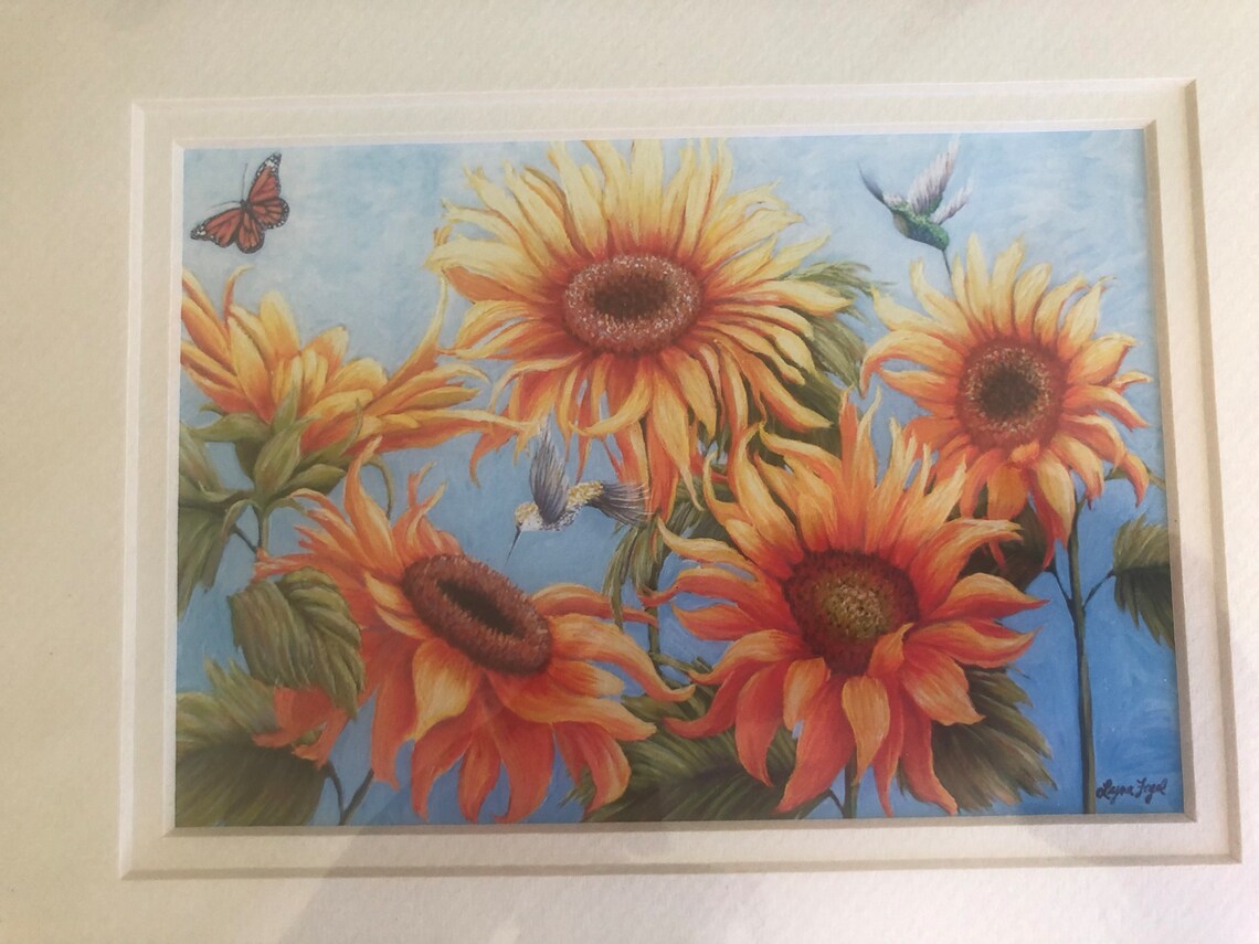 Sunflowers Hummingbird Monarch Butterfly Garden Floral Painting Poster - Image 2
