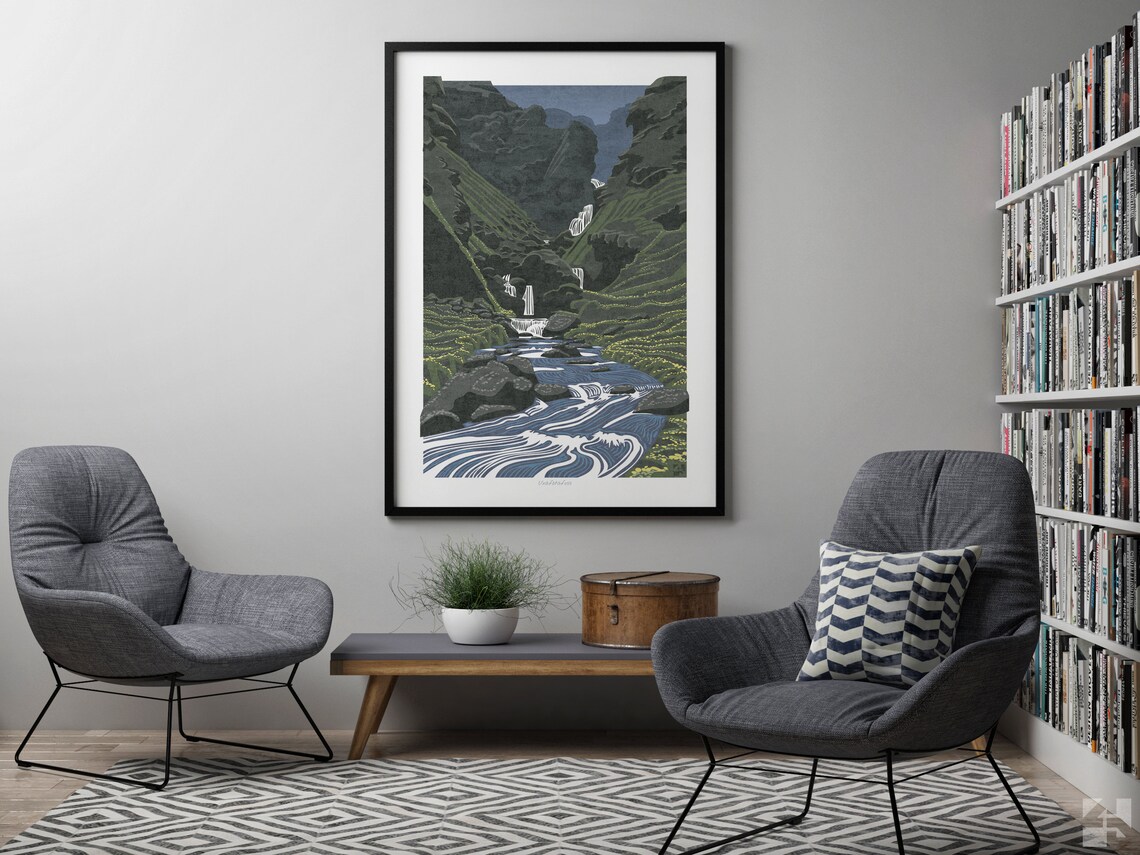 Iceland Uxaftafoss Waterfall Landscape Travel Poster - Image 2