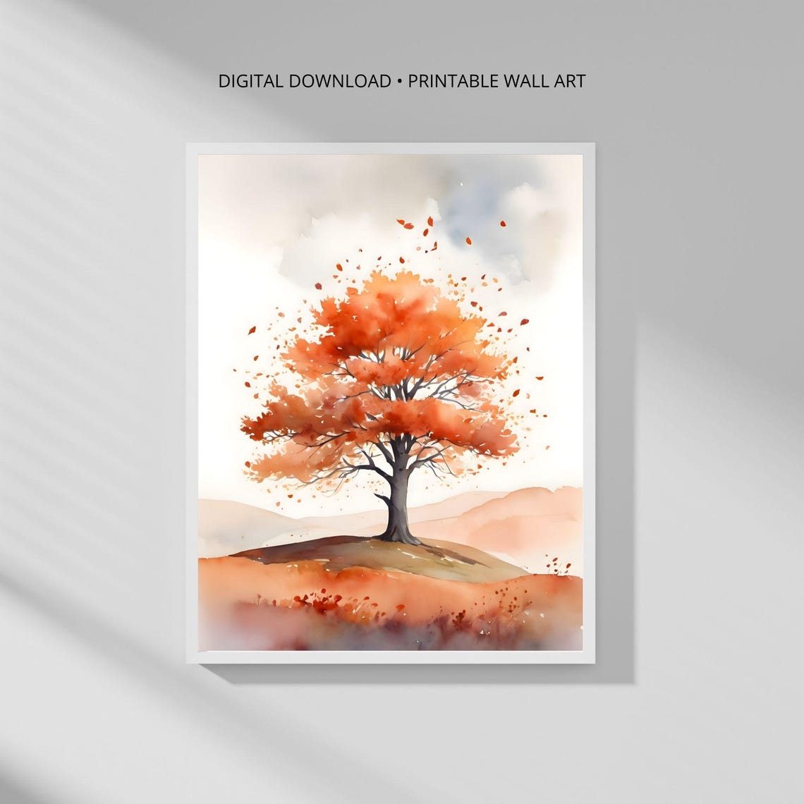 Orange Autumn Maple Tree Watercolor Fall Landscape Minimalist Poster