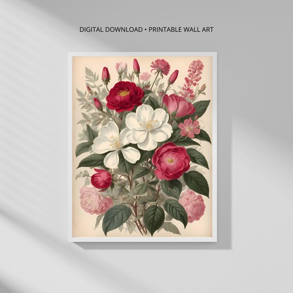 Modern Botanical Rose And Camellia Art Print