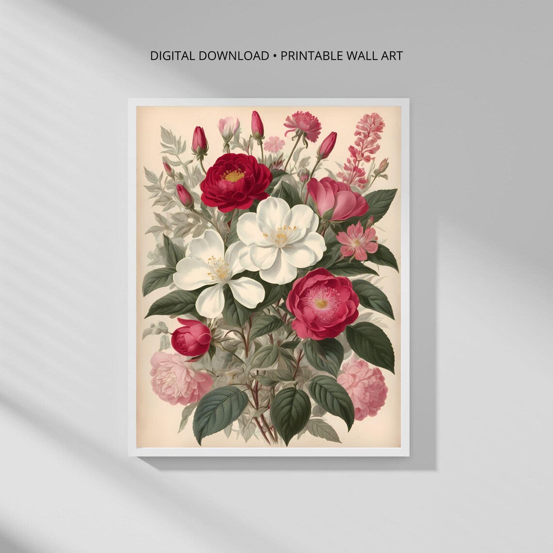 Modern Botanical Rose And Camellia Art Print