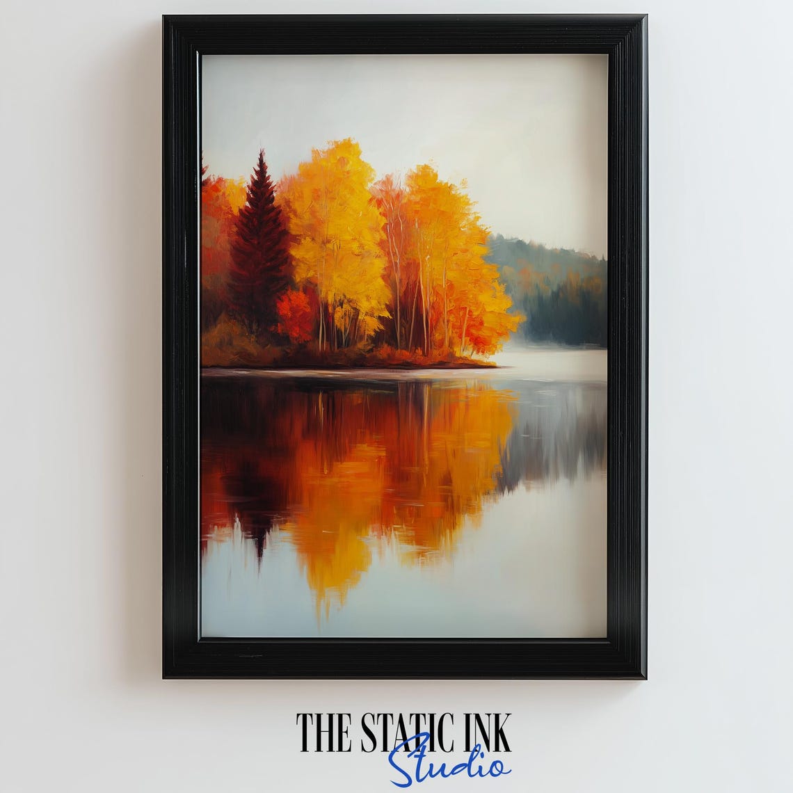 Serene Golden Birch Trees Reflected In A Calm Autumn Lake Poster