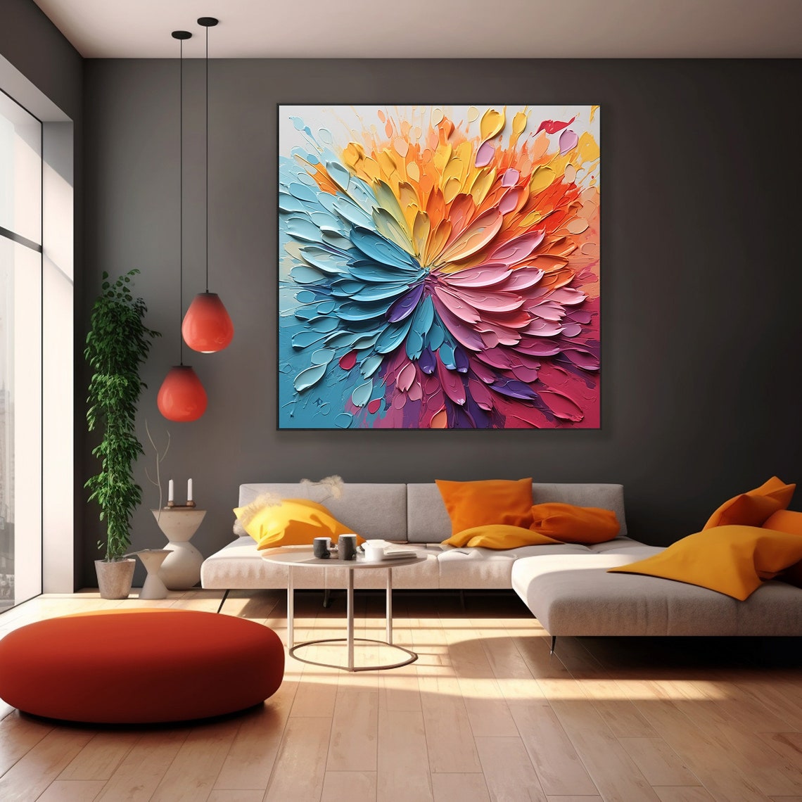 Explosive Abstract Flower Burst in Teal Orange and Pink Poster - Image 6