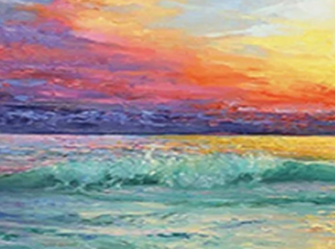 Vibrant Sunset Sky Burning Above Turquoise Ocean Waves Poster - Image 2