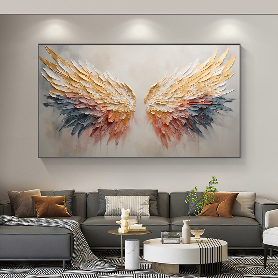 Majestic Angel Wings in Gold With Blue and Rose Feather Tips Poster - Image 5
