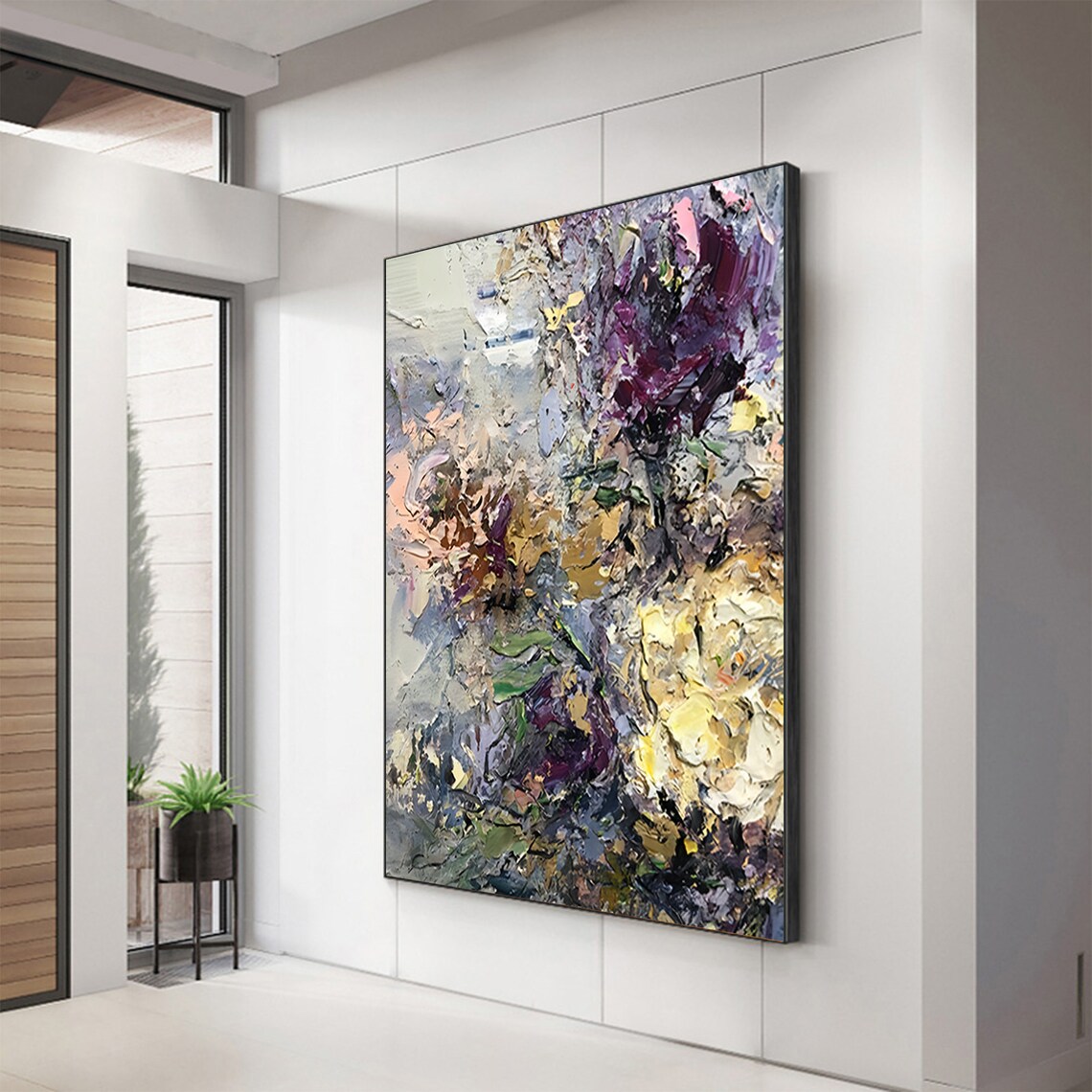 Muted Grey Purple Gold Textured Abstract Modern Decorative Poster - Image 2