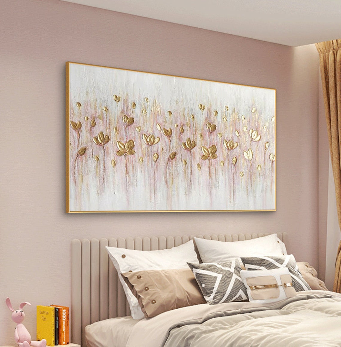 Gold Leaf Blossom Floral Oil Painting On Gold Flower Art Hand Painted Texture Painting Palette Knife Painting Living Room Wall Art - Image 6
