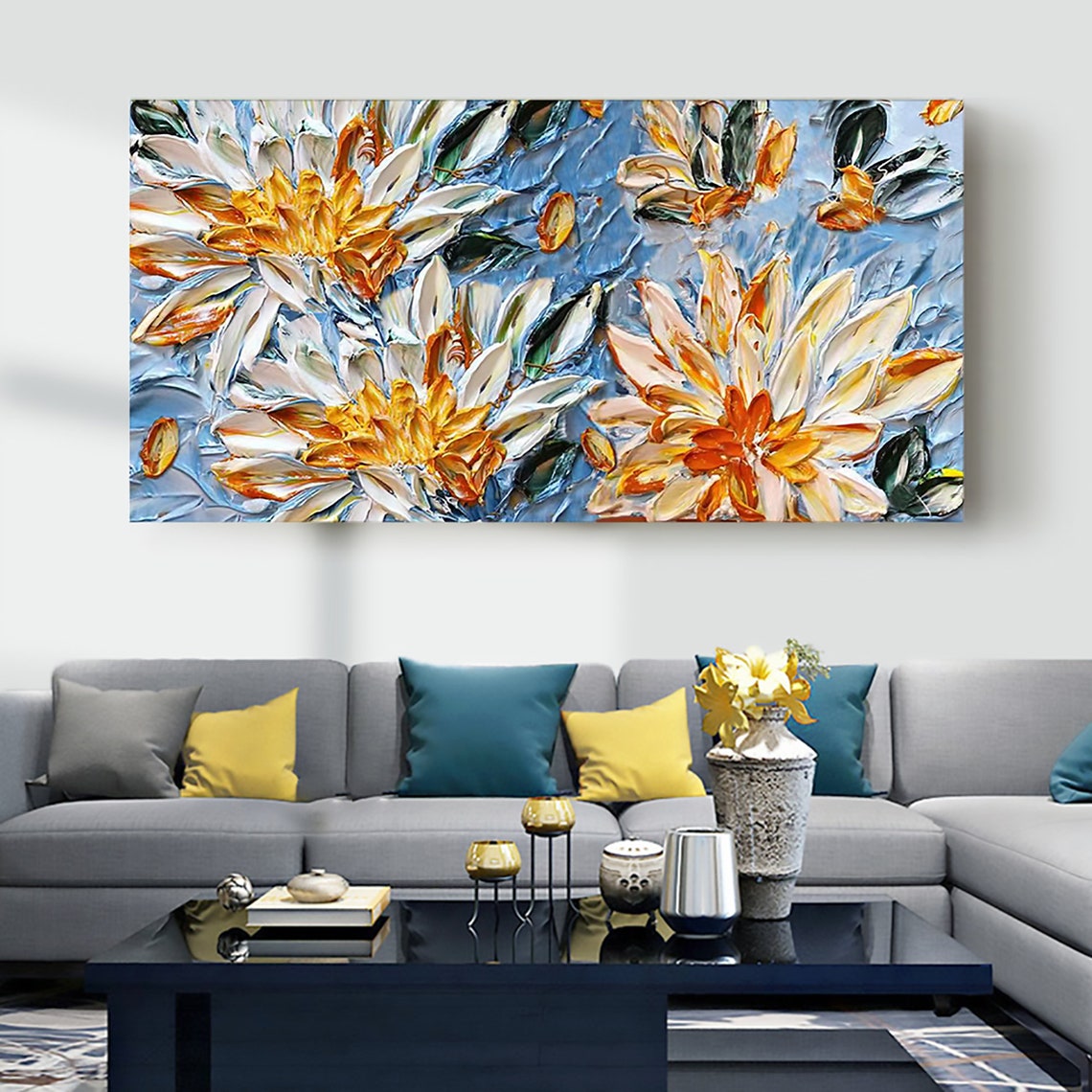 3D White Orange Blossom Impasto Panoramic Oil Painting Art Print - Image 5