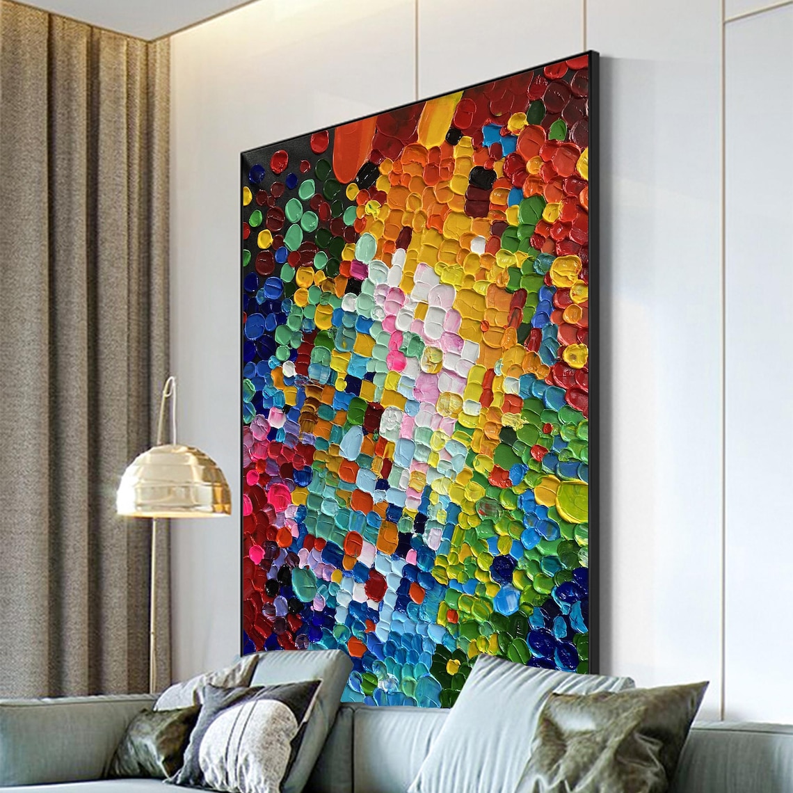 Rainbow Mosaic Color Block Dots Vertical Oil Painting Art Print - Image 2