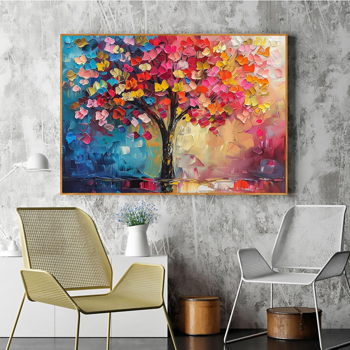 Rainbow Leafed Tree Standing Against a Teal Dreamscape Poster - Image 5