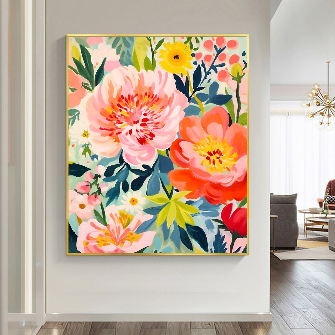 Colorful Abstract Pink Peony Flowers Modern Oil Painting Poster - Image 6