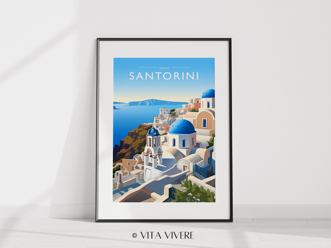 Santorini Travel Poster, Greece Travel Art Print - Image 2