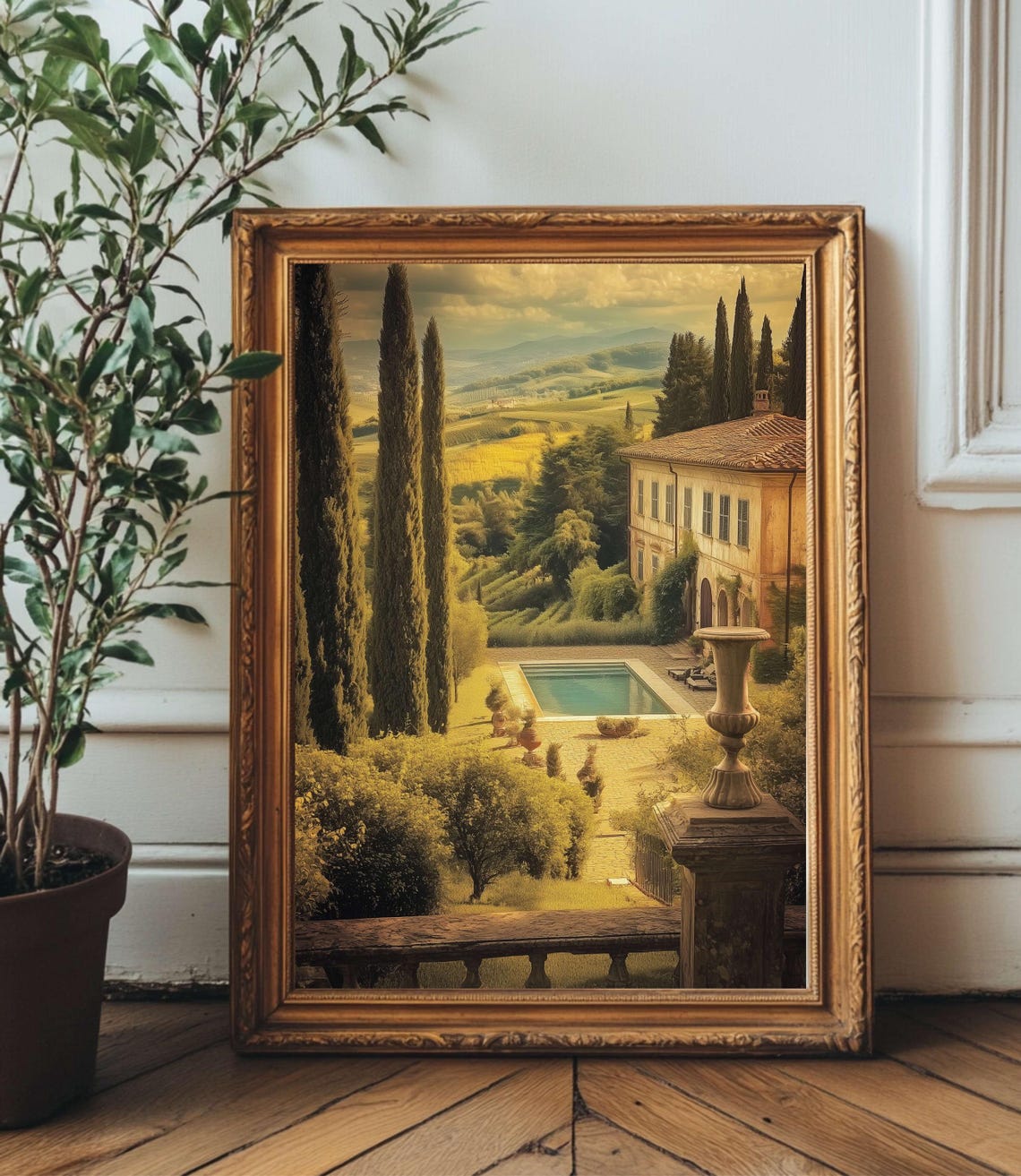 Tuscan Villa Cypress Drive Pool Terrace Vintage Landscape Art Poster