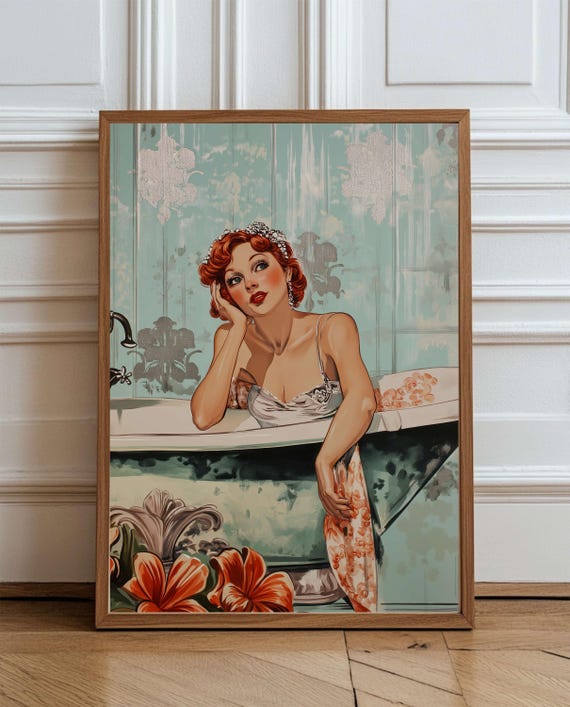Retro Bathroom Wall Art Vintage Printt L Bathtub Print 1950s Glam Decor Toilet