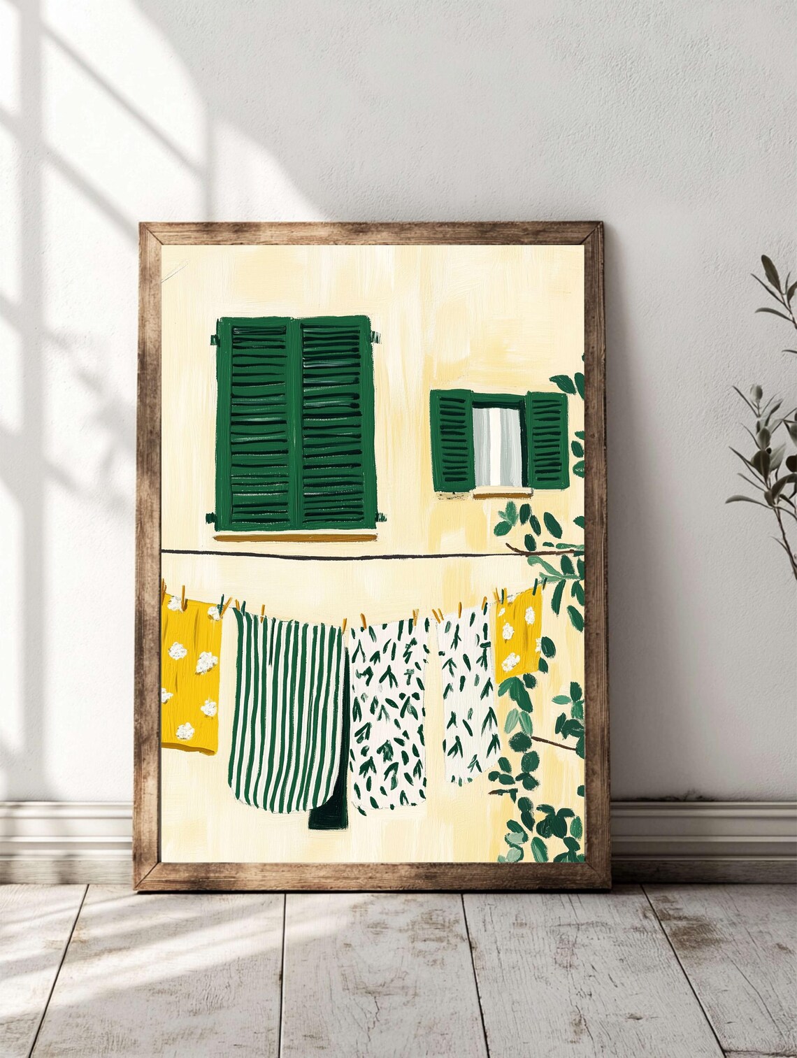Italian Clothesline Green Shutters Mediterranean Window Poster