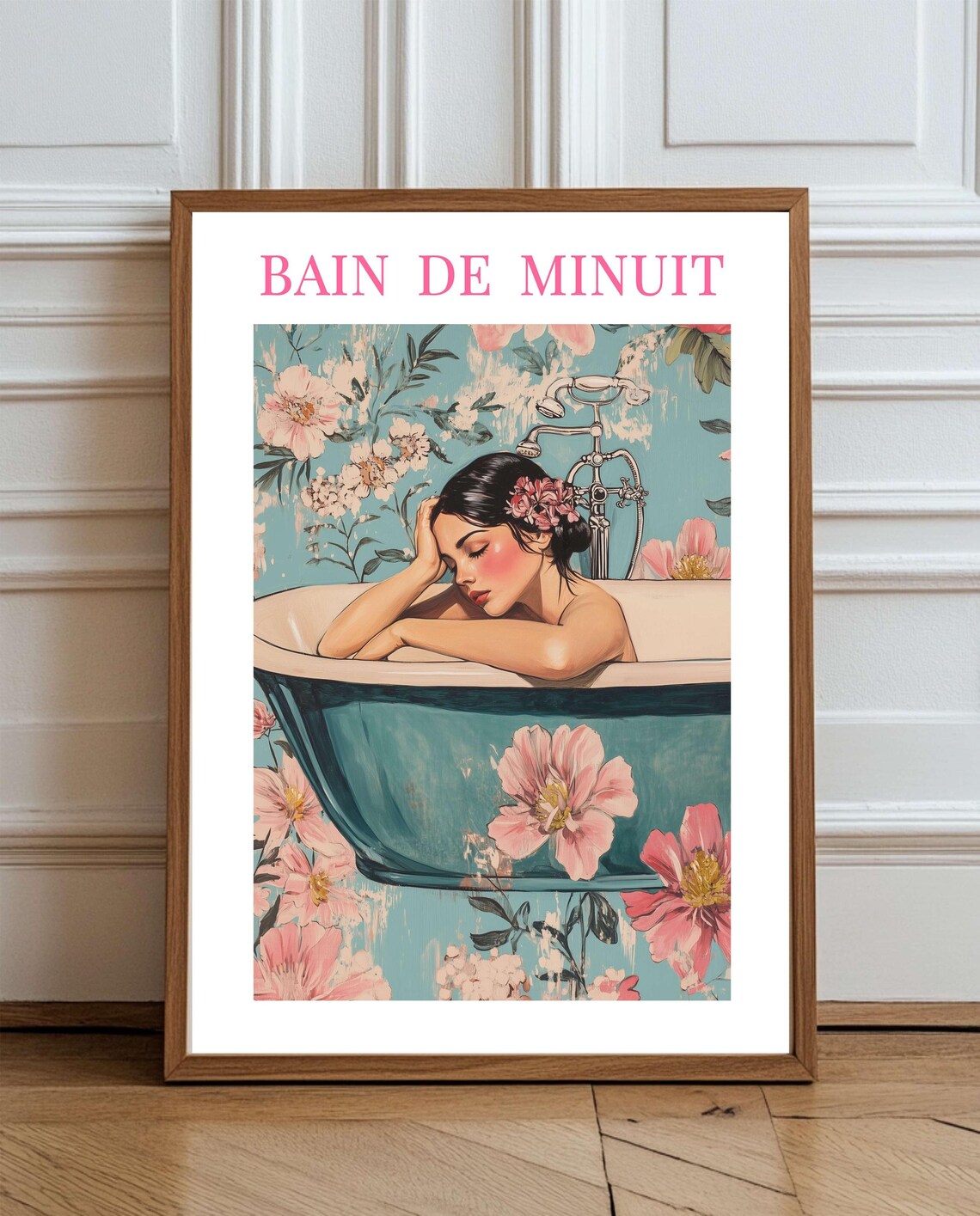 Bain De Minuit French Vintage Bathtub Midnight Bath Floral Art Poster