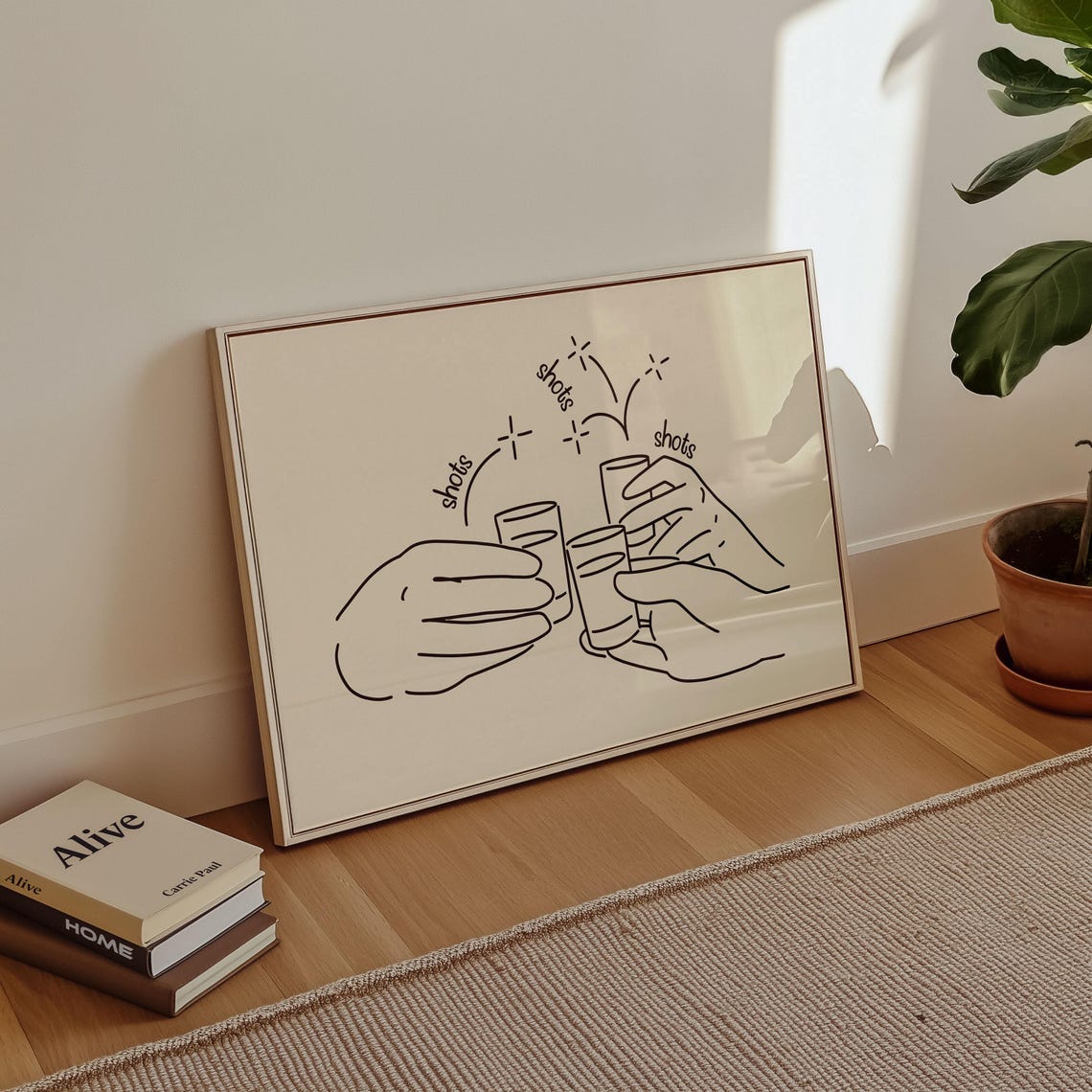 Shots Cheers Minimal Line Art Drawing Bar Cart Party Hands Poster - Image 2