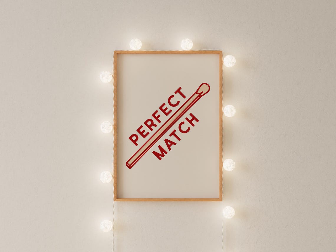 Perfect Match Red Matchstick Typography Fun Love Couples Poster - Image 3