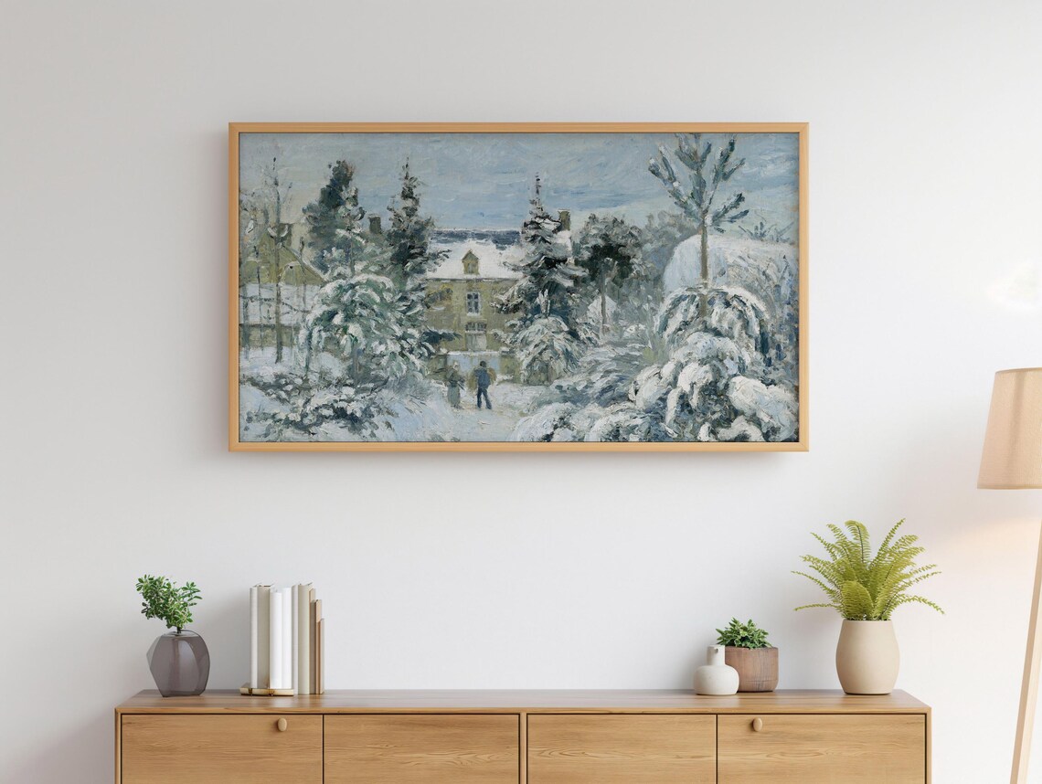 Snowy Village Winter Landscape Impressionist Snow Painting Wall Art - Image 4