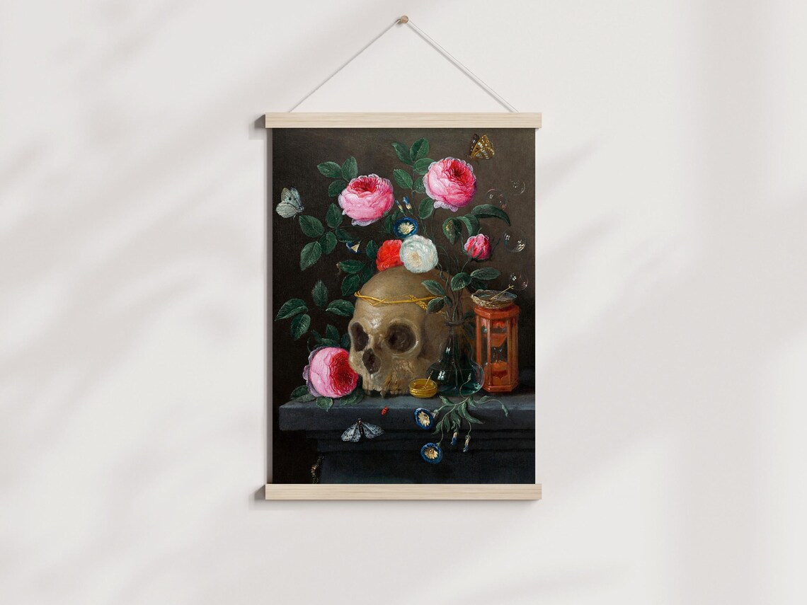 Vanitas Still Life Skull With Roses Classic Oil Painting Wall Art - Image 2