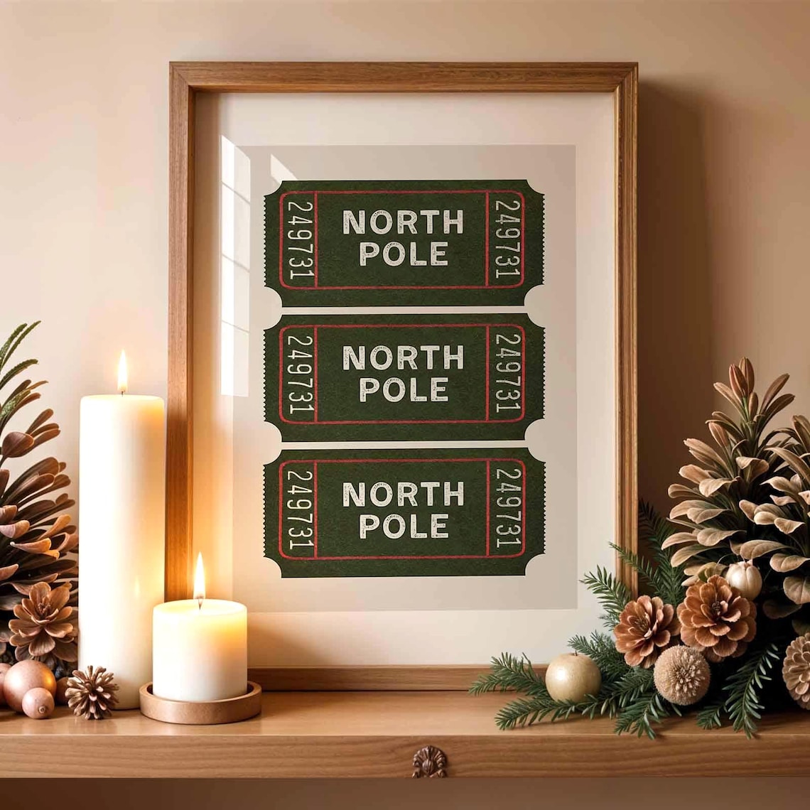 Vintage North Pole Christmas Ticket Stubs Retro Holiday Art Poster