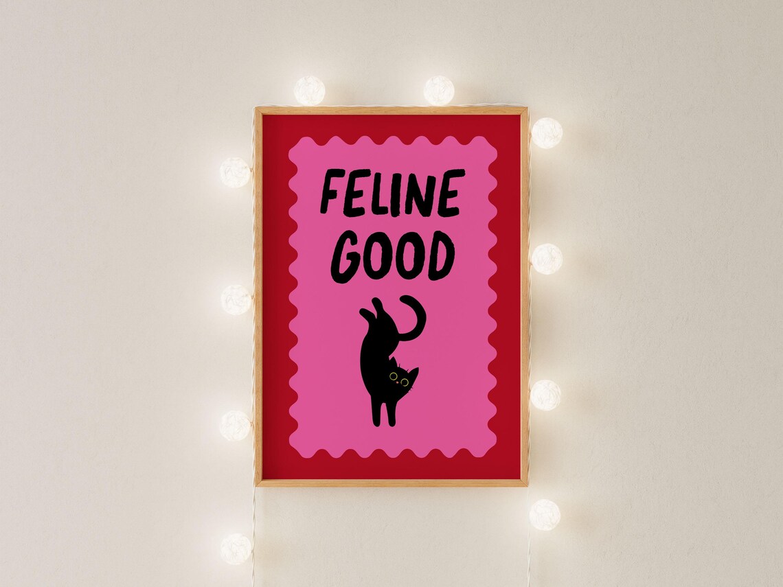 Feline Good Funny Black Cat Pink Maximalist Quote Art Poster - Image 4